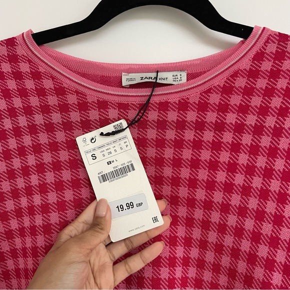 zara checkered pink knit shirt - Picture 5 of 7